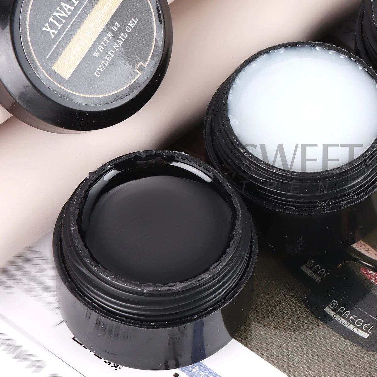 2-Piece Crystal Nail Extension Gel Set - Soft Solid Gel with Flower Sculpting Pen