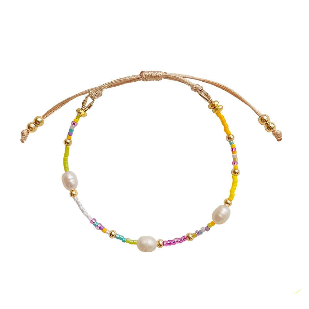 Colorful Miyuki Bead Bracelet - Dainty Glass & Pearl Boho Jewelry