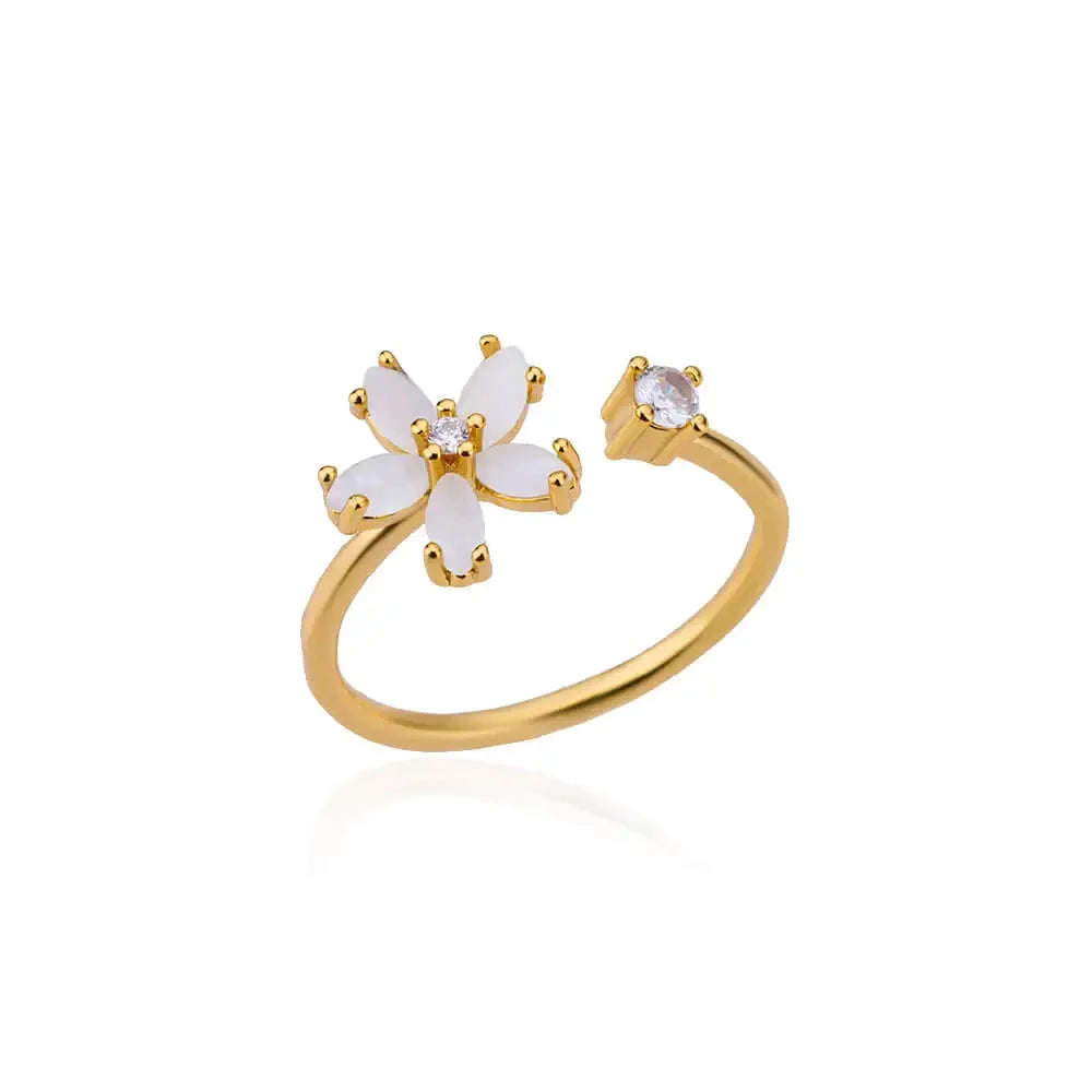Flower Opal Ring - Stainless Steel Floral Wedding & Aesthetic Jewelry