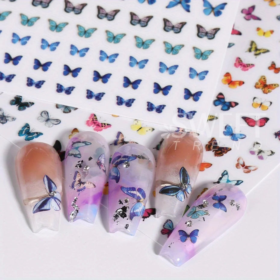 3-Piece Luminous Butterfly Nail Stickers - Glow in the Dark Blue Design