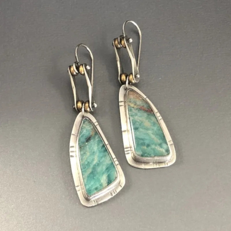 Turquoise Dangle Earrings - Vintage Boho Irregular Drop Ethnic Jewelry