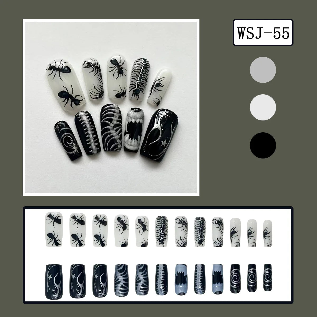 Silver Spider Gothic Press-On Nails - 24 Piece Set