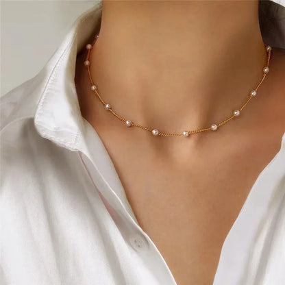 LATS Multilayer Pearl Cross Love Heart Pendant Necklaces for Women Gold Color Fashion Collarbone Neck Chain 2024 Trend Jewelry