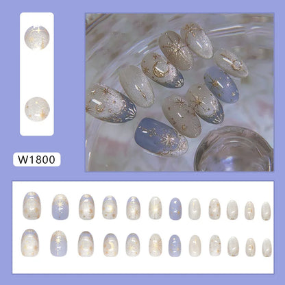 Y2K Star & Moon Press On Nails - Gradient Blue French Tips (24pcs)