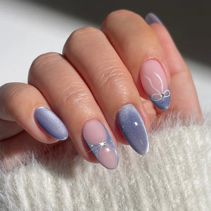 Y2K Star & Moon Press On Nails - Gradient Blue French Tips (24pcs)