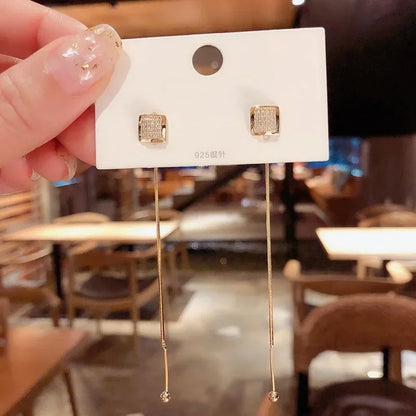 Pearl & Rhinestone Long Drop Earrings - Elegant Floral Wedding Pendant Earrings