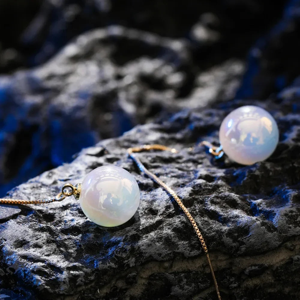 Pearl & Rhinestone Long Drop Earrings - Elegant Floral Wedding Pendant Earrings