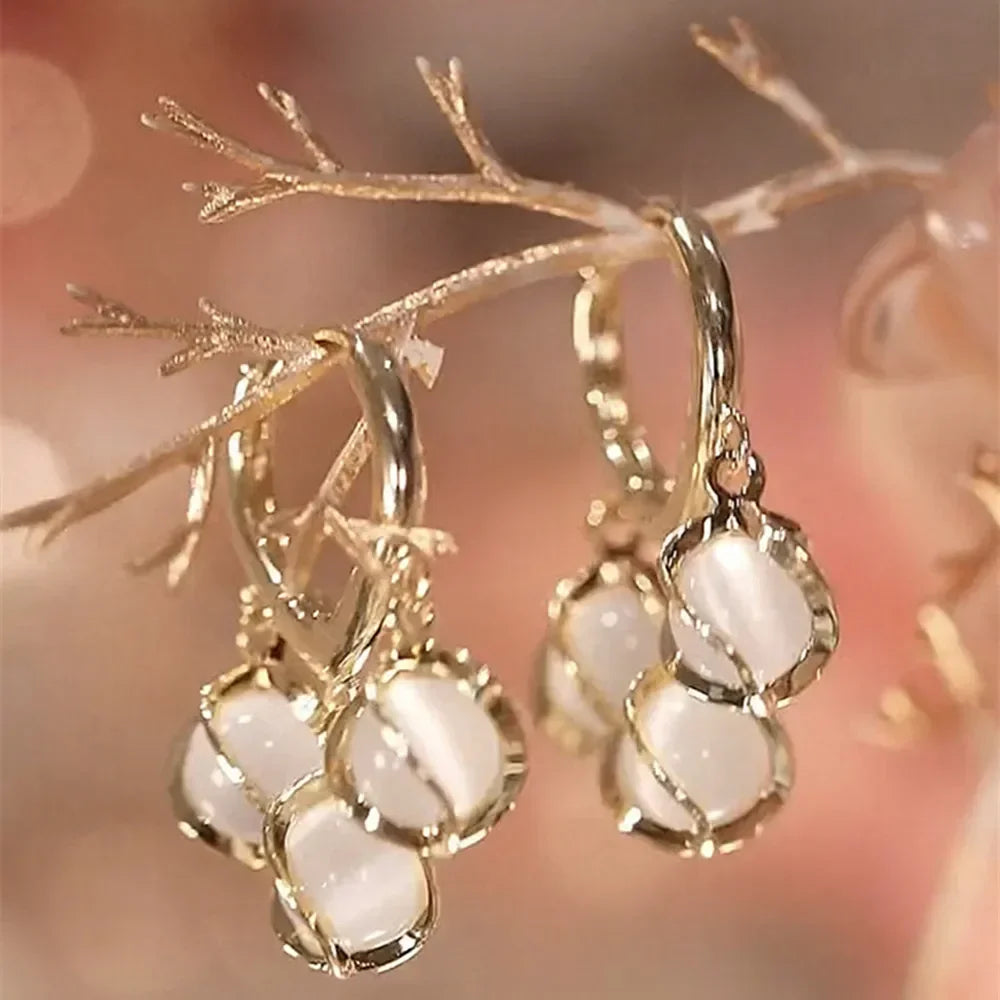Pearl & Rhinestone Long Drop Earrings - Elegant Floral Wedding Pendant Earrings