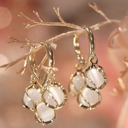 Pearl & Rhinestone Long Drop Earrings - Elegant Floral Wedding Pendant Earrings