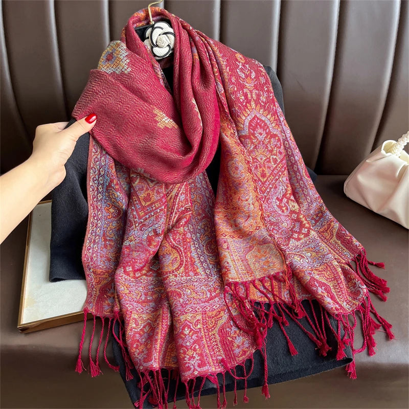 Autumn Paisley Pashmina Scarf - Premium Jacquard Cashmere Wrap