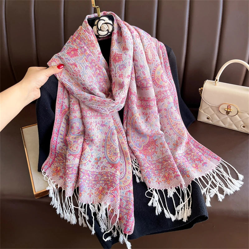 Autumn Paisley Pashmina Scarf - Premium Jacquard Cashmere Wrap