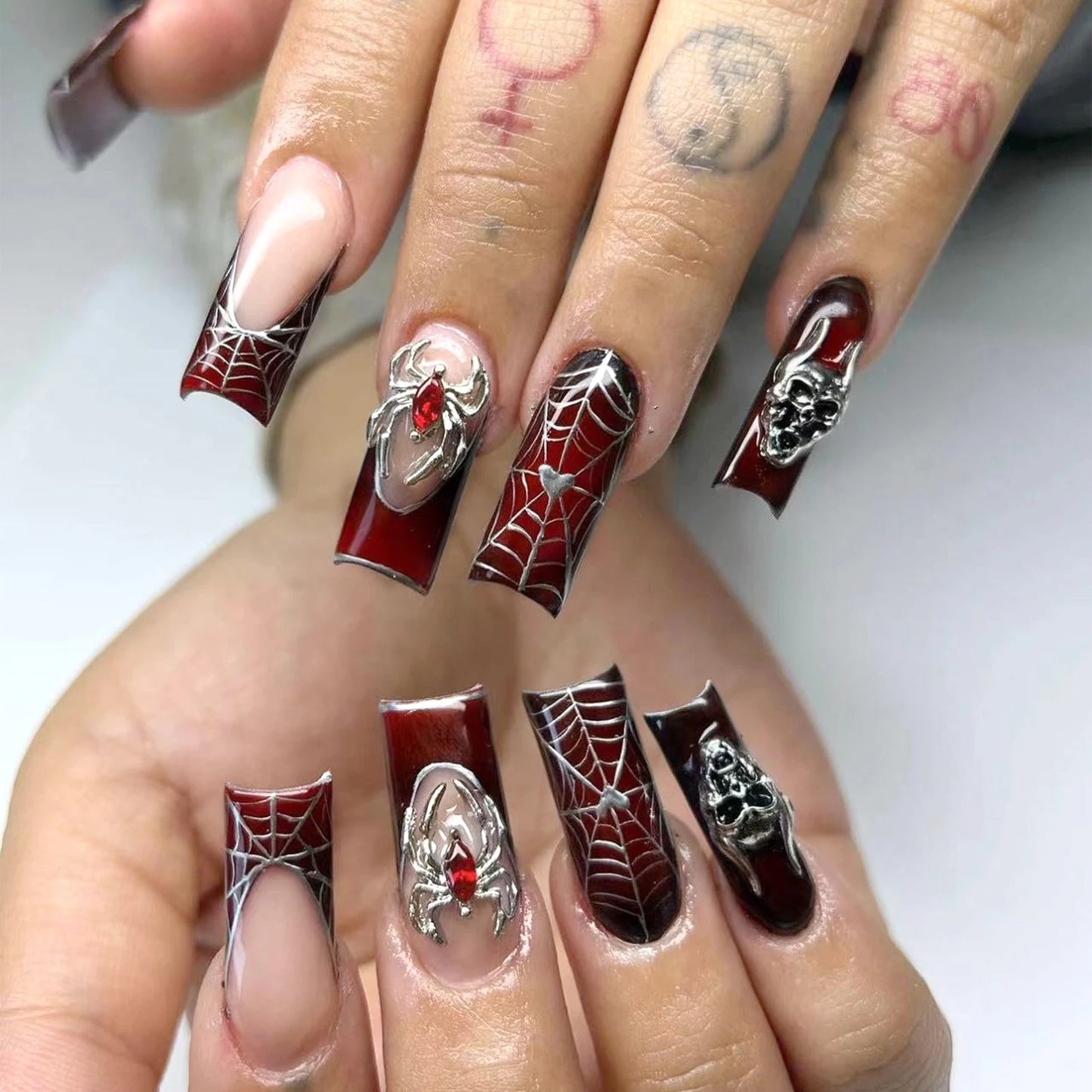 Silver Spider Gothic Press-On Nails - 24 Piece Set