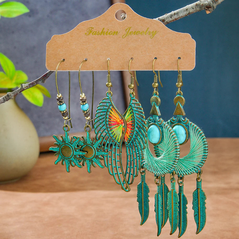 Boho Pendant/Vintage women's Round Ear Set Pendientes Earrings Unusual Women's Antique Jewelry Everyday Wear Gift