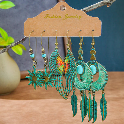 Boho Pendant/Vintage women's Round Ear Set Pendientes Earrings Unusual Women's Antique Jewelry Everyday Wear Gift