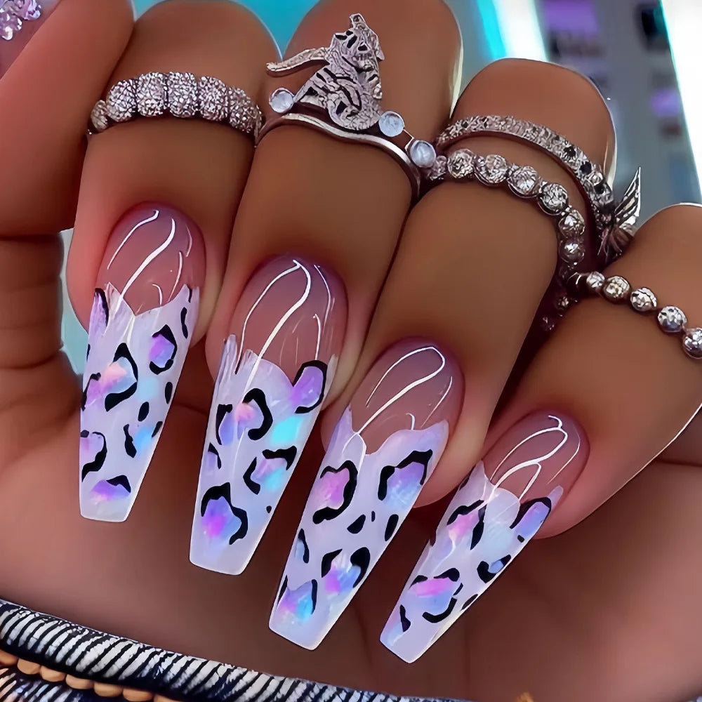 Y2K Leopard Print Press-On Nails - Gradient Coffin Set