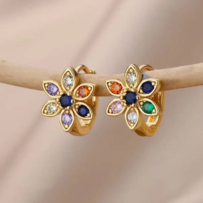 Rainbow Zircon Hoop Earrings - Stainless Steel