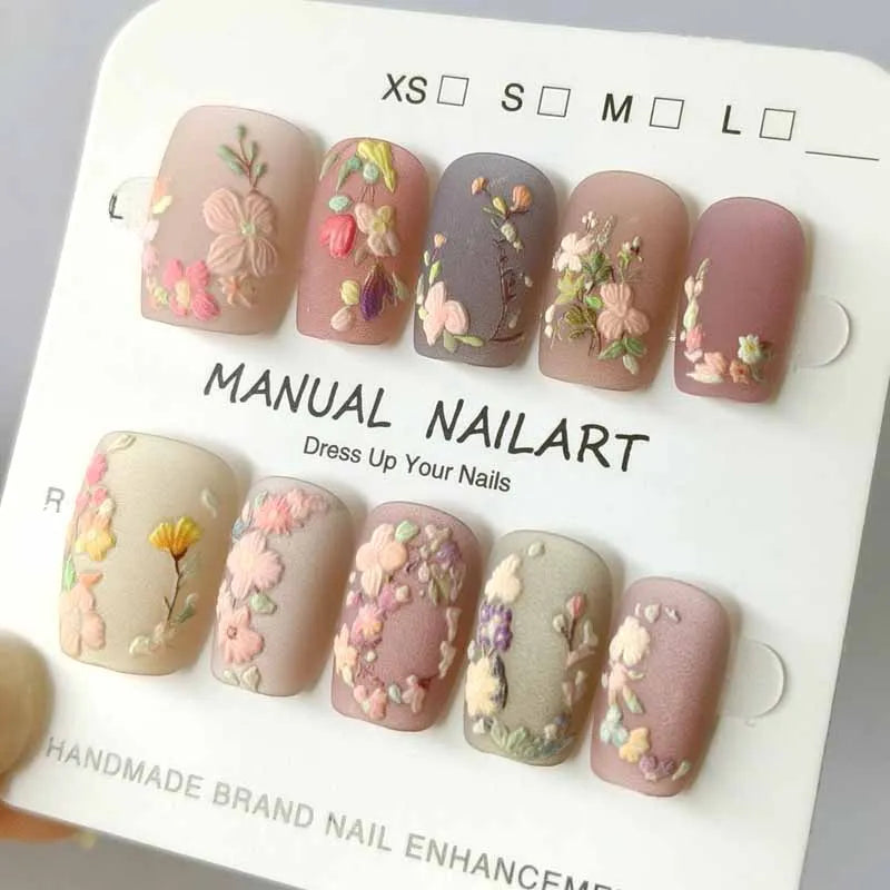 3D Embroidery Floral Press-On Nails - 10 Piece Set