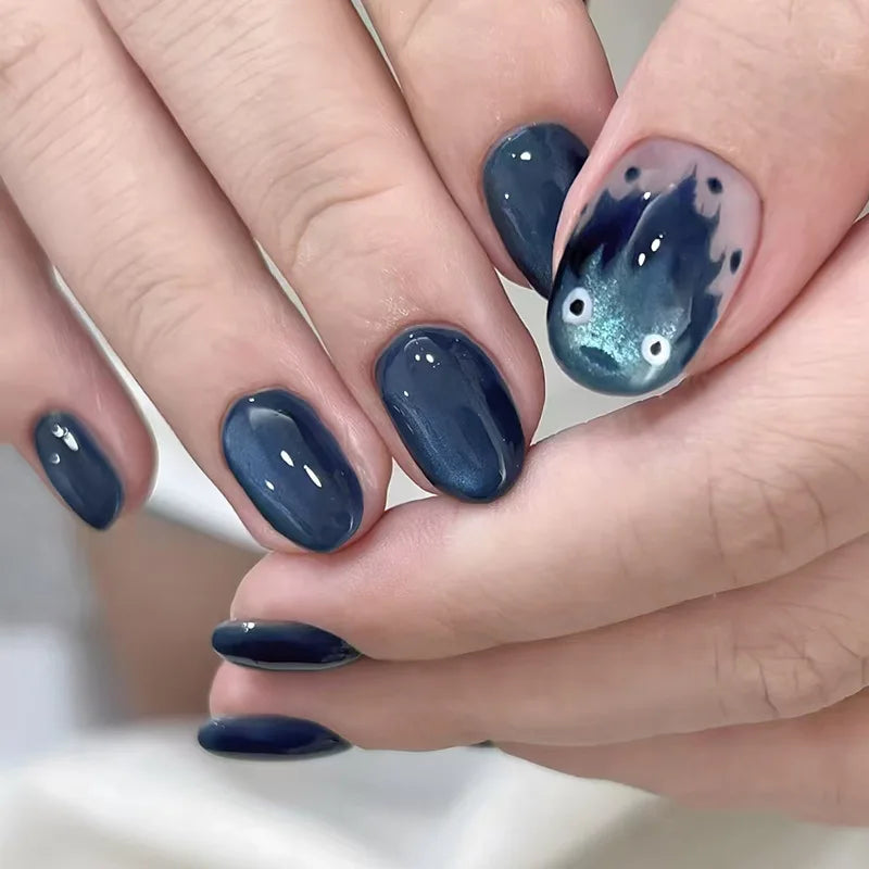 Y2K Star & Moon Press On Nails - Gradient Blue French Tips (24pcs)