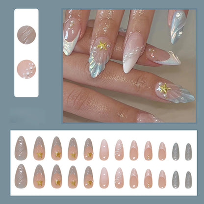 Black Silver Bowknot Press-On Nails - Stiletto 24pcs Full Cover Set