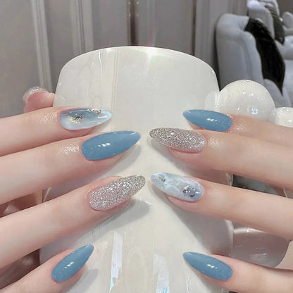 Y2K Star & Moon Press On Nails - Gradient Blue French Tips (24pcs)
