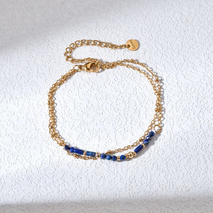Lapis Lazuli Turquoise Bracelet - 18K Gold Plated Boho Chain Jewelry