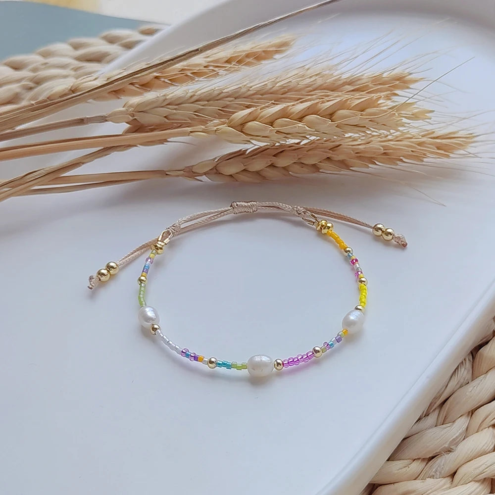 Colorful Miyuki Bead Bracelet - Dainty Glass & Pearl Boho Jewelry