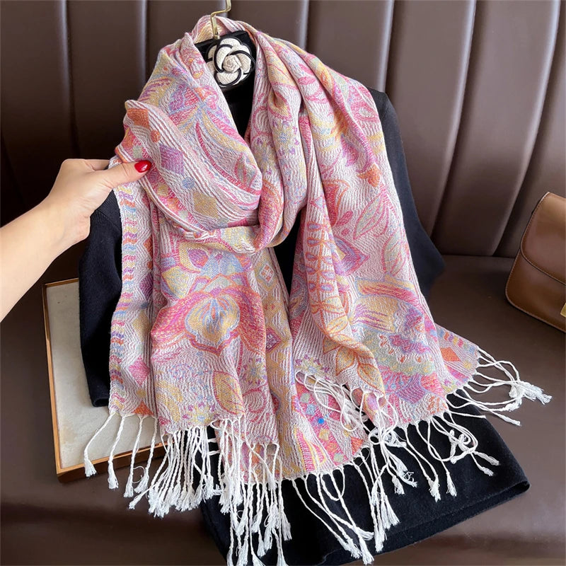 Autumn Paisley Pashmina Scarf - Premium Jacquard Cashmere Wrap