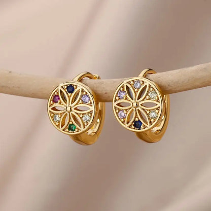 Rainbow Zircon Hoop Earrings - Stainless Steel