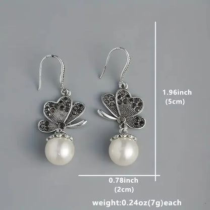 Vintage Butterfly Pearl Earrings - Rhinestone Boho Drop Jewelry