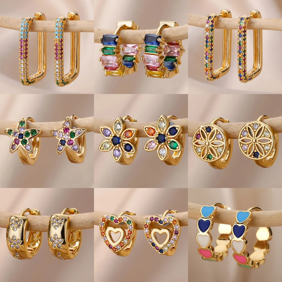 Rainbow Zircon Hoop Earrings - Stainless Steel