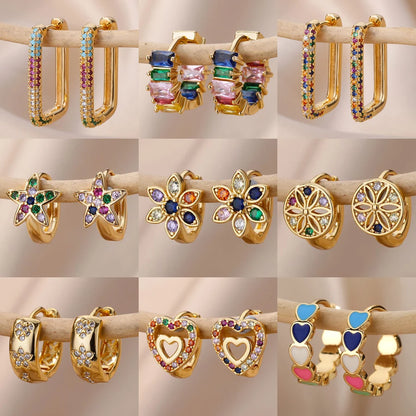 Rainbow Zircon Hoop Earrings - Stainless Steel