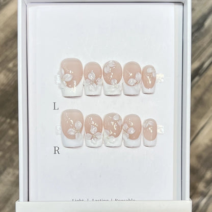 Sweet Butterfly Press-On Nails - 10pc Handmade Glossy Diamond False Nails Set