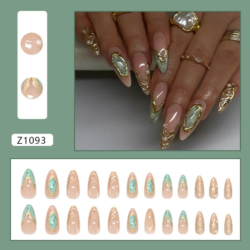 24-Piece Almond Press-On Nails - Wine Red Blush Floral Design Summer Set