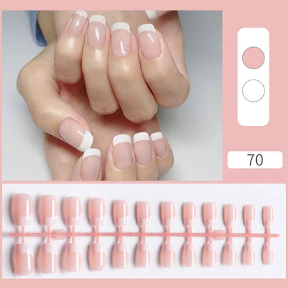 24-Piece White French Press-On Nails - Full Cover Artificial Nail Set