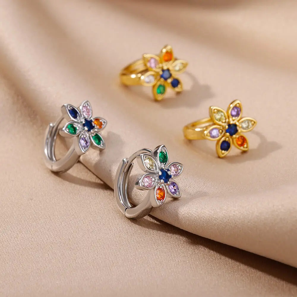 Rainbow Zircon Hoop Earrings - Stainless Steel