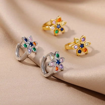 Rainbow Zircon Hoop Earrings - Stainless Steel