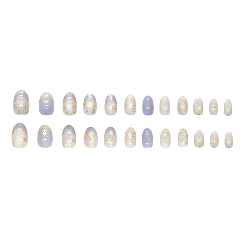 Y2K Star & Moon Press On Nails - Gradient Blue French Tips (24pcs)