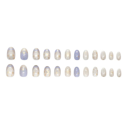 Y2K Star & Moon Press On Nails - Gradient Blue French Tips (24pcs)