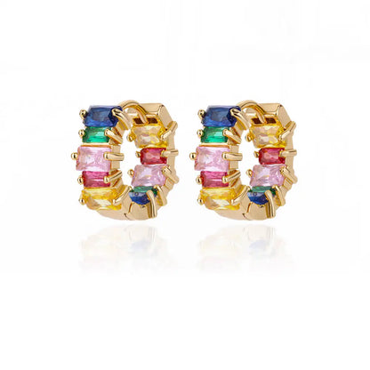 Rainbow Zircon Hoop Earrings - Stainless Steel