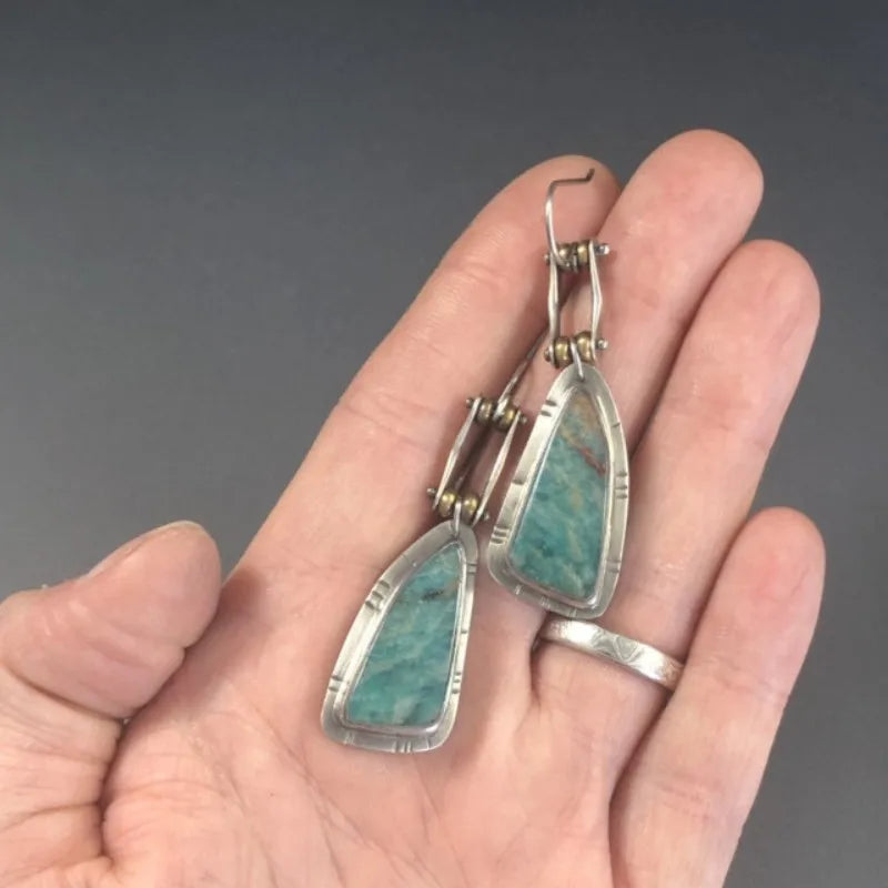 Turquoise Dangle Earrings - Vintage Boho Irregular Drop Ethnic Jewelry