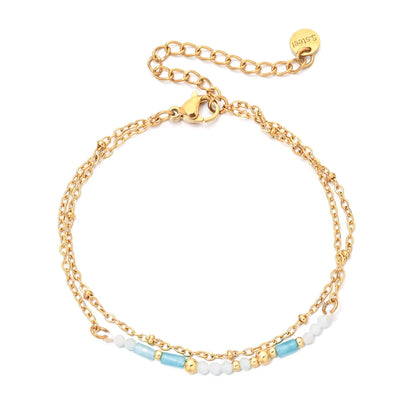 Lapis Lazuli Turquoise Bracelet - 18K Gold Plated Boho Chain Jewelry