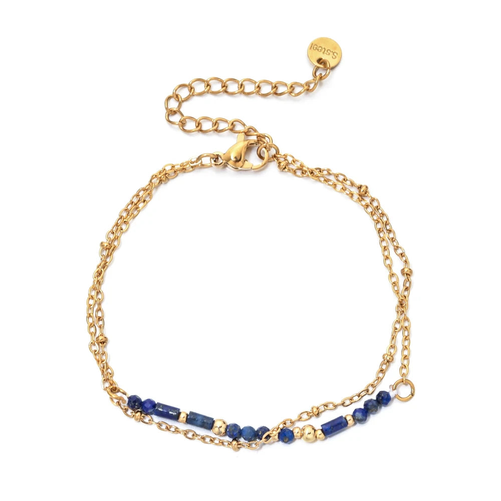 Lapis Lazuli Turquoise Bracelet - 18K Gold Plated Boho Chain Jewelry