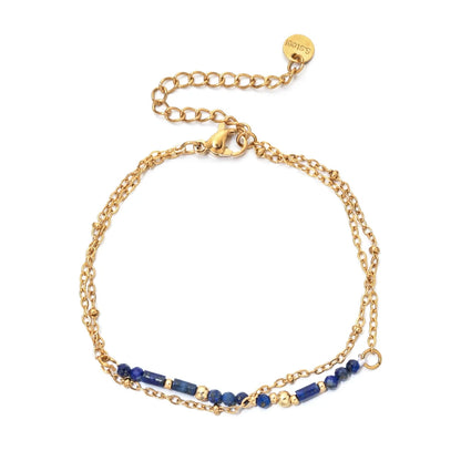 Lapis Lazuli Turquoise Bracelet - 18K Gold Plated Boho Chain Jewelry