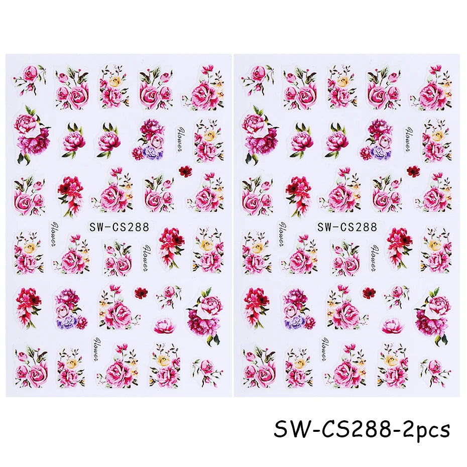 Pink Sakura Nail Stickers - Metallic Gold 3D Flower Design (2pcs)