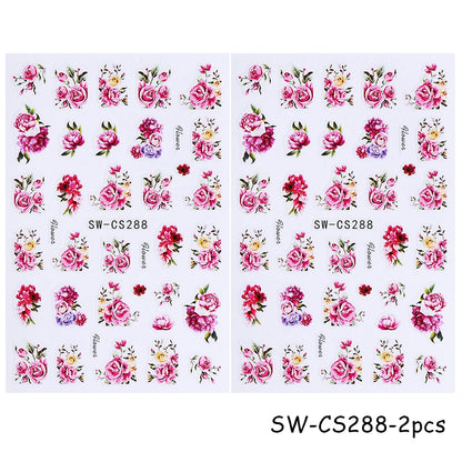 Pink Sakura Nail Stickers - Metallic Gold 3D Flower Design (2pcs)