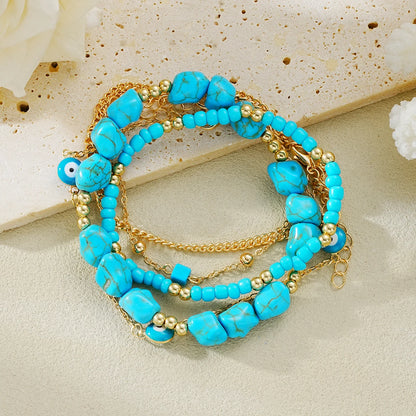Turquoise Anklet Set - 5-Piece Boho Evil Eye Beach Foot Chain Jewelry