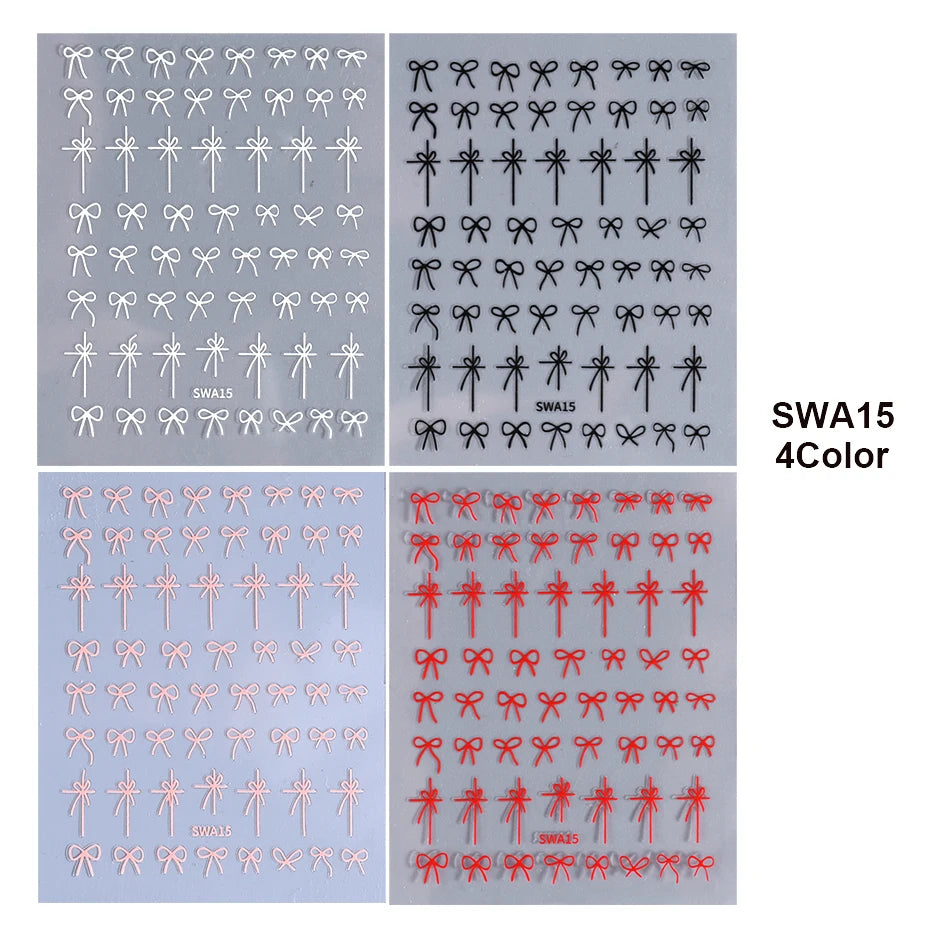8-Piece Kawaii Bow Nail Stickers - Mini Lace Ribbon Self-Adhesive Decals Set