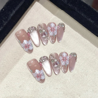 Sweet Butterfly Press-On Nails - 10pc Handmade Glossy Diamond False Nails Set