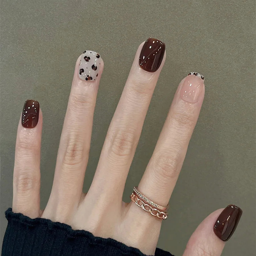 Y2K Leopard Print Press-On Nails - Gradient Coffin Set