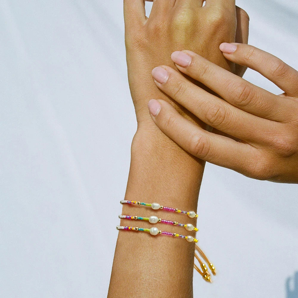 Colorful Miyuki Bead Bracelet - Dainty Glass & Pearl Boho Jewelry